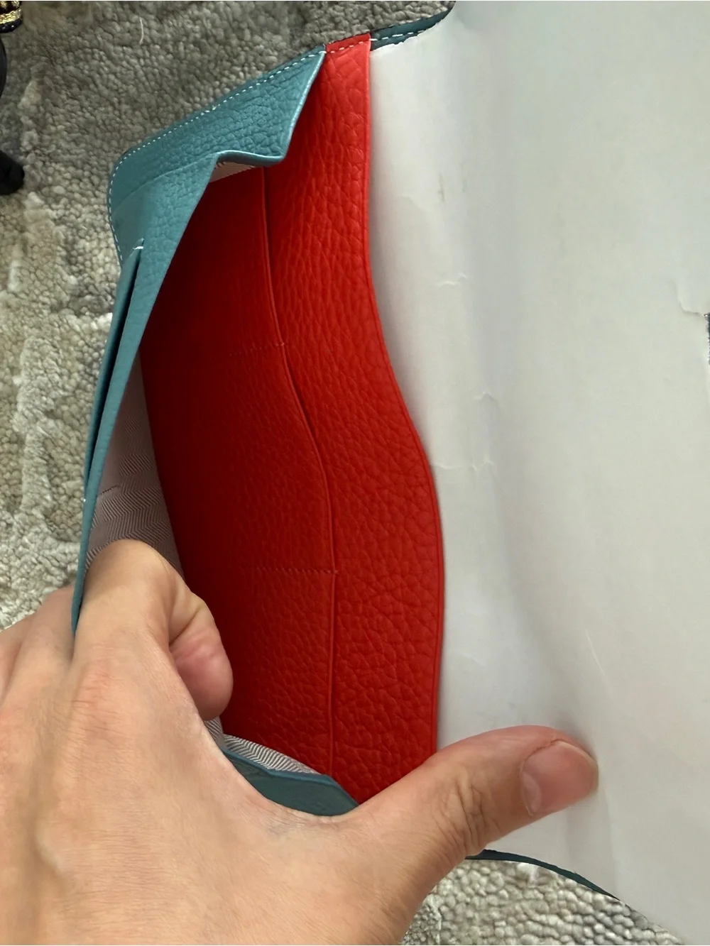 Luxury Togo Leather Teal and Red Double Wallet